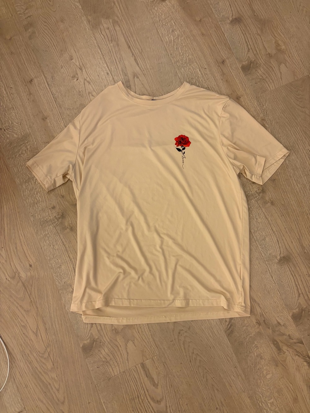 Men's Cream Short-Sleeve Tee with Red Rose Graphic